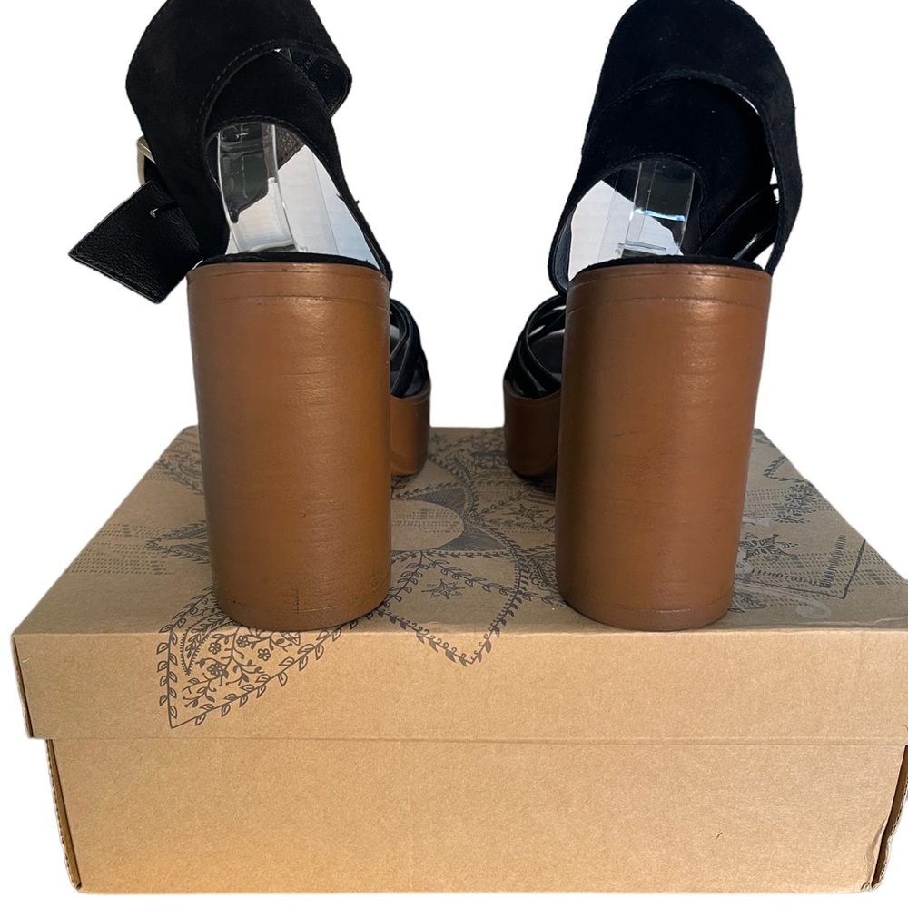 Free People Laney Suede Platform Block Heel Sandals Neutral Tone Size 39 US 8.5 - Picture 6 of 10